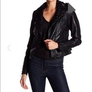 Black Faux Leather Jacket • Embroidered • Studded • Size Medium